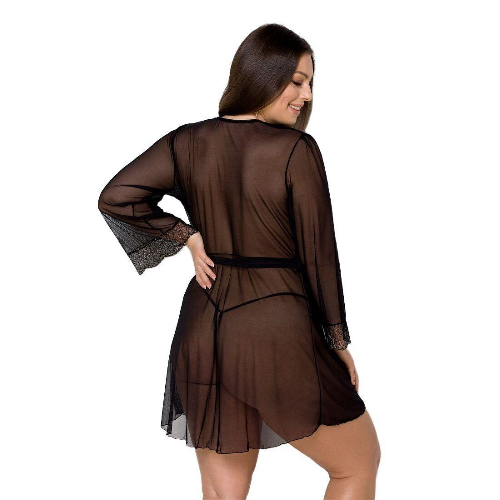 Пеньюар Passion AMBERLY PEIGNOIR 4XL/5XL, black, ажурні декольте та манжети, широкі рукави Sex Aura Київ - фото 2