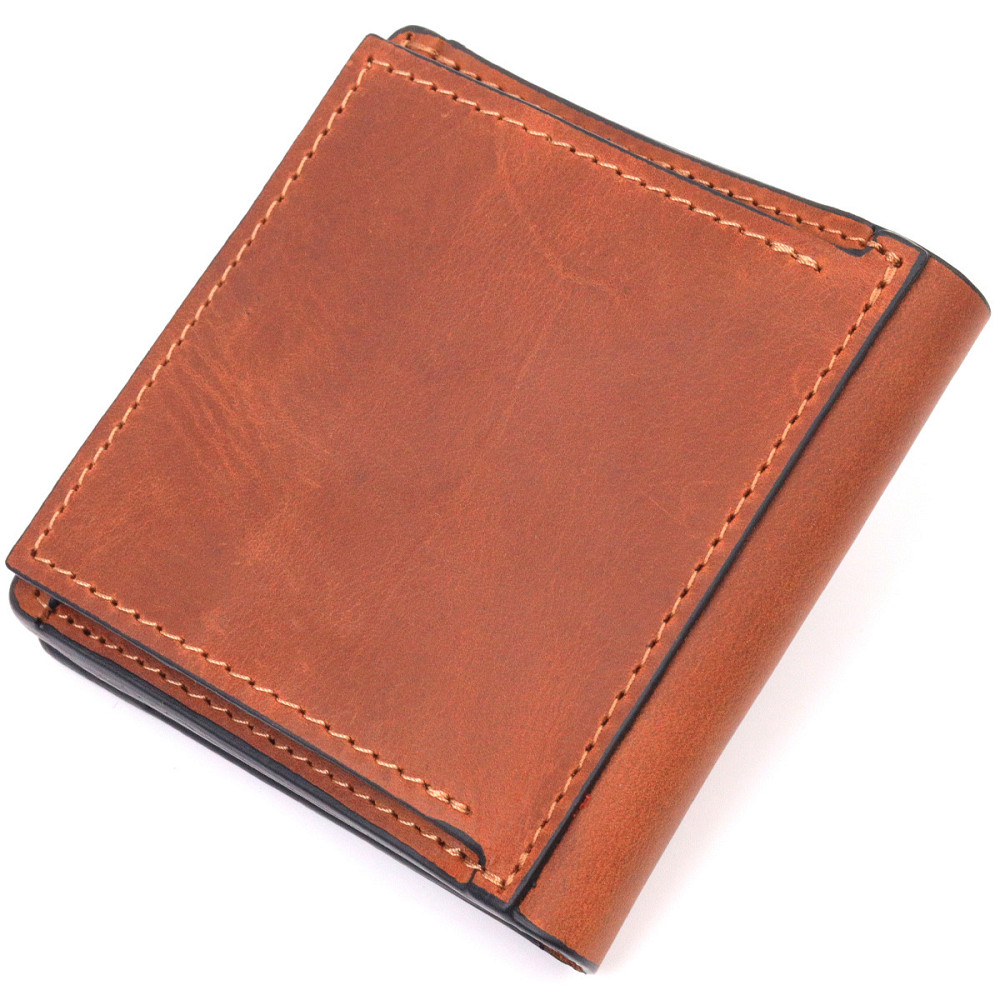 Місткий шкіряний чоловічий гаманець з монетницею Світло-коричневий (GRANDE PELLE) Київ - фото 6