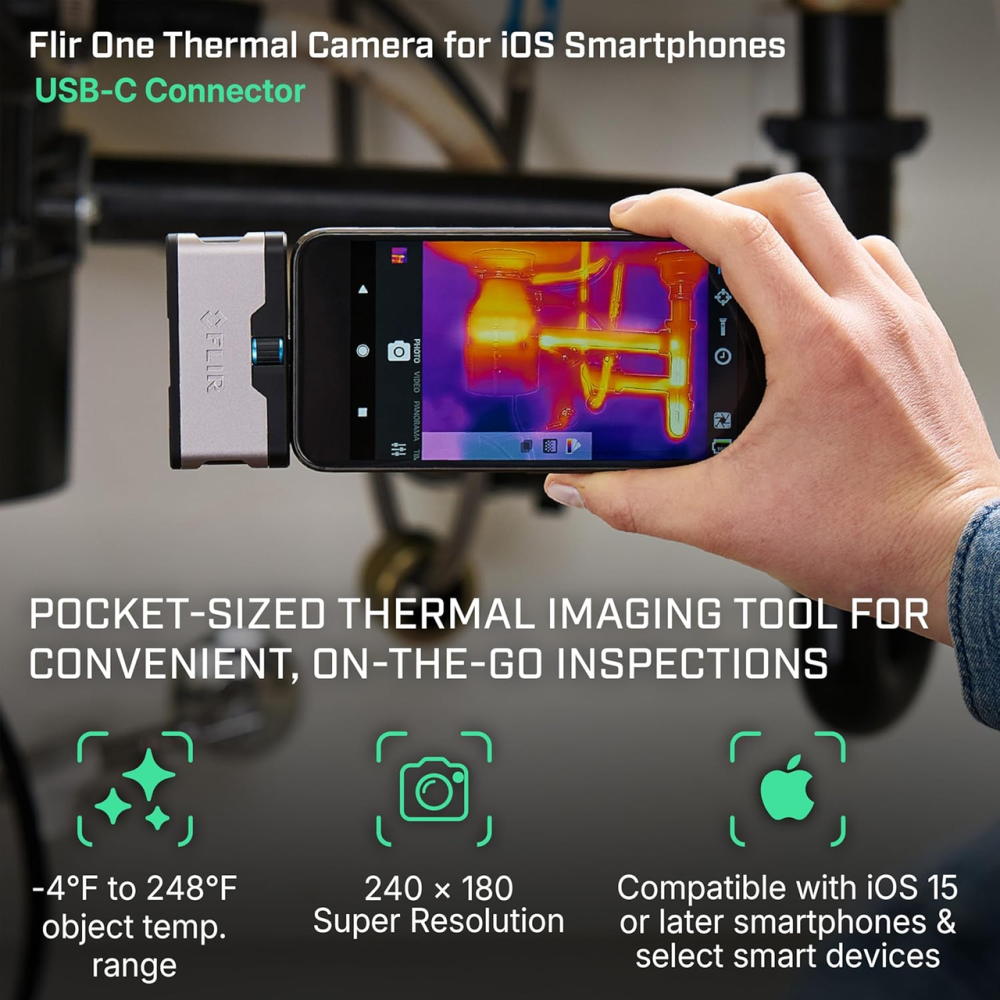 Тепловизор для iPhone FLIR ONE Gen 3 USB-C тепловизионная камера для iOS систем отопления и диагностики дома Киев - изображение 3
