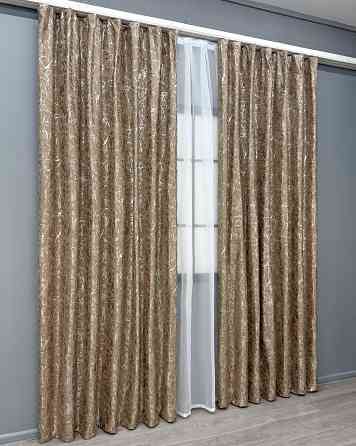 Комплект готових штор VR-Textil Льон мармур Royal Touch № 2006ш Капучино 150х270 см 2 шт (33-0974) Київ