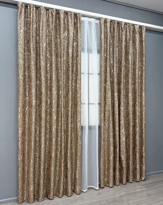 Комплект готових штор VR-Textil Льон мармур Royal Touch № 2006ш Капучино 150х270 см 2 шт (33-0974) Київ - фото 4