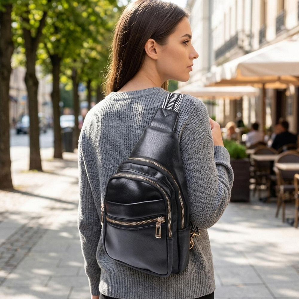Цікава жіноча сумка з однією лямкою через плече з екошкіри Vintage 22759 Чорний Київ - фото 12