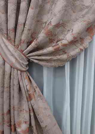 Комплект готових штор VR-Textil Жакард Мармур Al3 № 1600ш Бежевий з теракотовим 145х250 см 2 шт (39-324) Київ