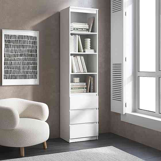 Пенал для книг VAYS R-25, з відкритими полицями та шухлядами, без ручок, ЛДСП, 50×40×211 см - для вітальні, спальні, офісу Львів