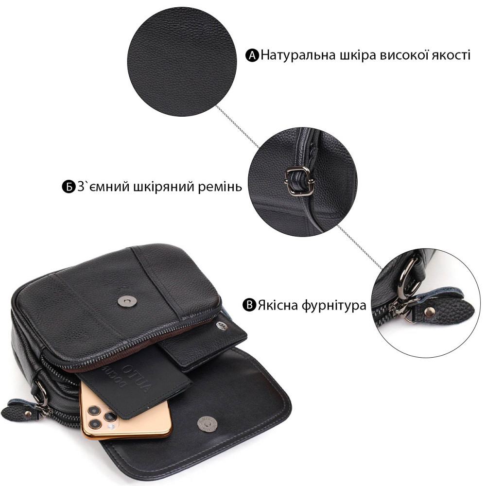 Каркасна сумка жіноча з натуральної шкіри 22083 Vintage Чорна Київ - фото 4