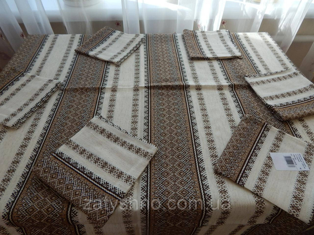 Кавовий комплект скатертини та серветок на льону Київ - фото 5