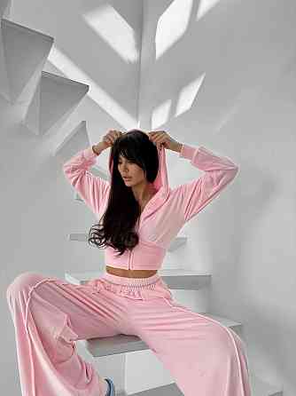 Женский прогулочный костюм двойка: кофта на молнии и брюки из велюра Розовый, 46/48 Одесса