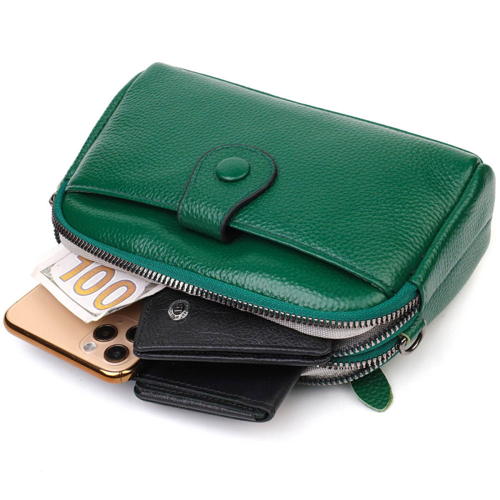 Сумка-клатч в оригінальному дизайні з натуральної шкіри 22101 Vintage Зелена Київ - фото 5