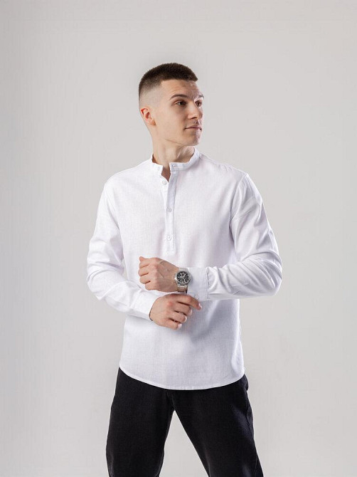 Льняная рубашка с длинным рукавом casual Pobedov Exlnt. Белая рубашка мужская Киев - изображение 1