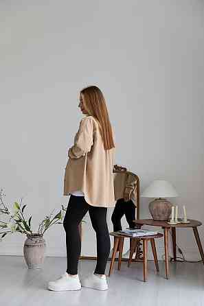 Женская рубашка для беременных стиля oversize из микровельвета Varna размер L-XL Lullababe бежевая Кривой Рог