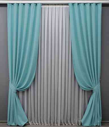 Комплект готових штор VR-Textil Мікровелюр Petek № 1524ш Блакитний 150х290 см 2 шт (33-0368) Київ