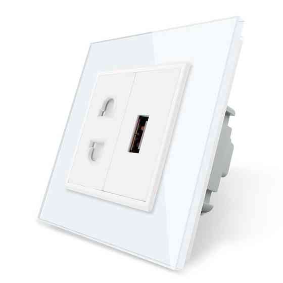 LIVOLO Розетка універсальна з USB розеткою Livolo білий скло (VL-C7C1AUSB-11) Київ