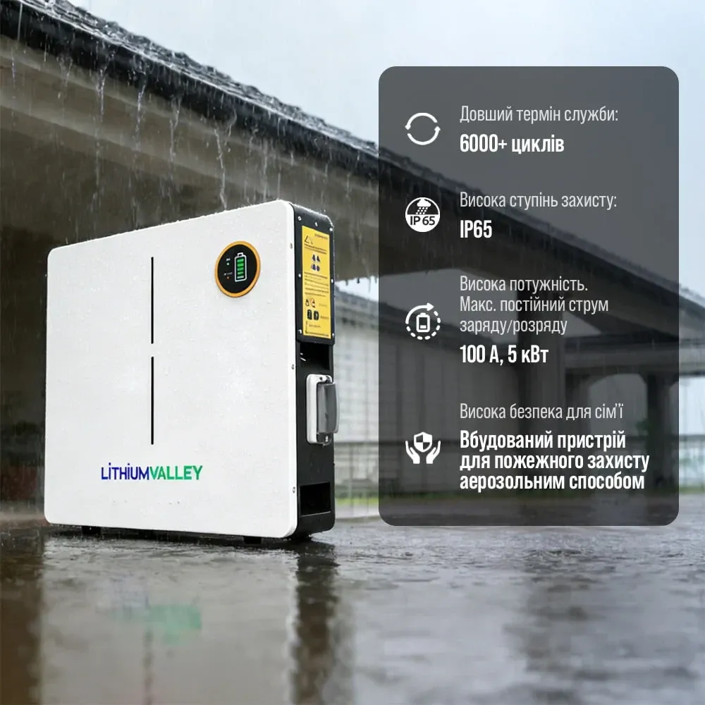 Акумуляторна батарея літій-залізо-фосфатна LiFePO4 100А*год 51.2В 5120Вт*год Lithium Valley LV-BAT-W5.12Ac настінний монтаж Київ - фото 10