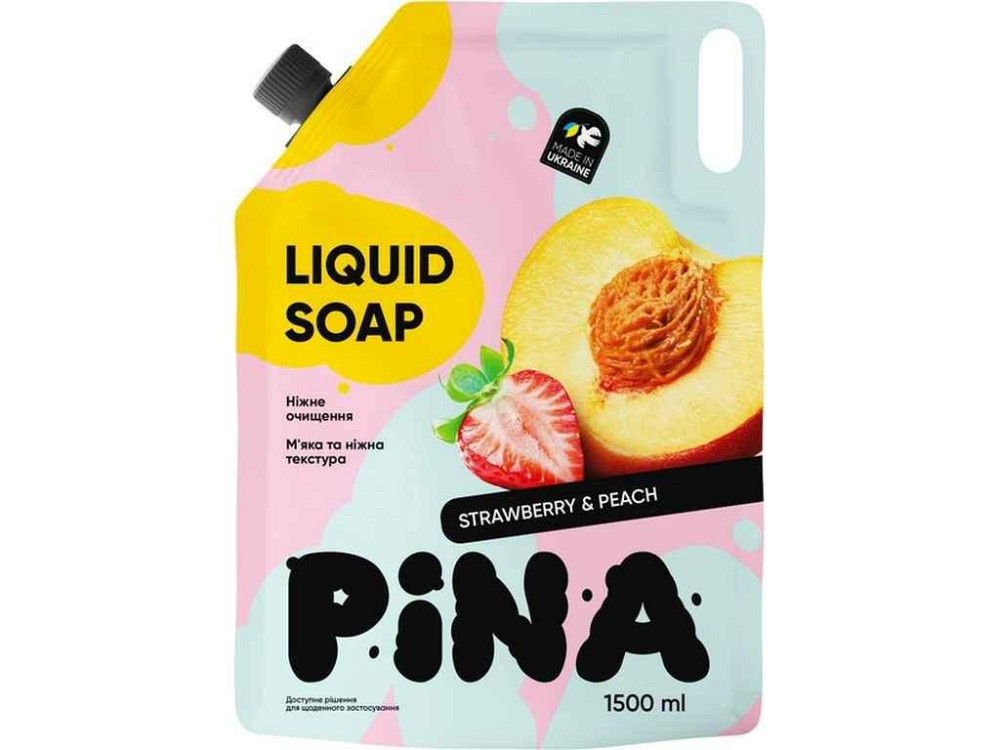 Мыло жидкое 1,5л дой-пак Strawberry and peach ТМ PINA Киев - изображение 1