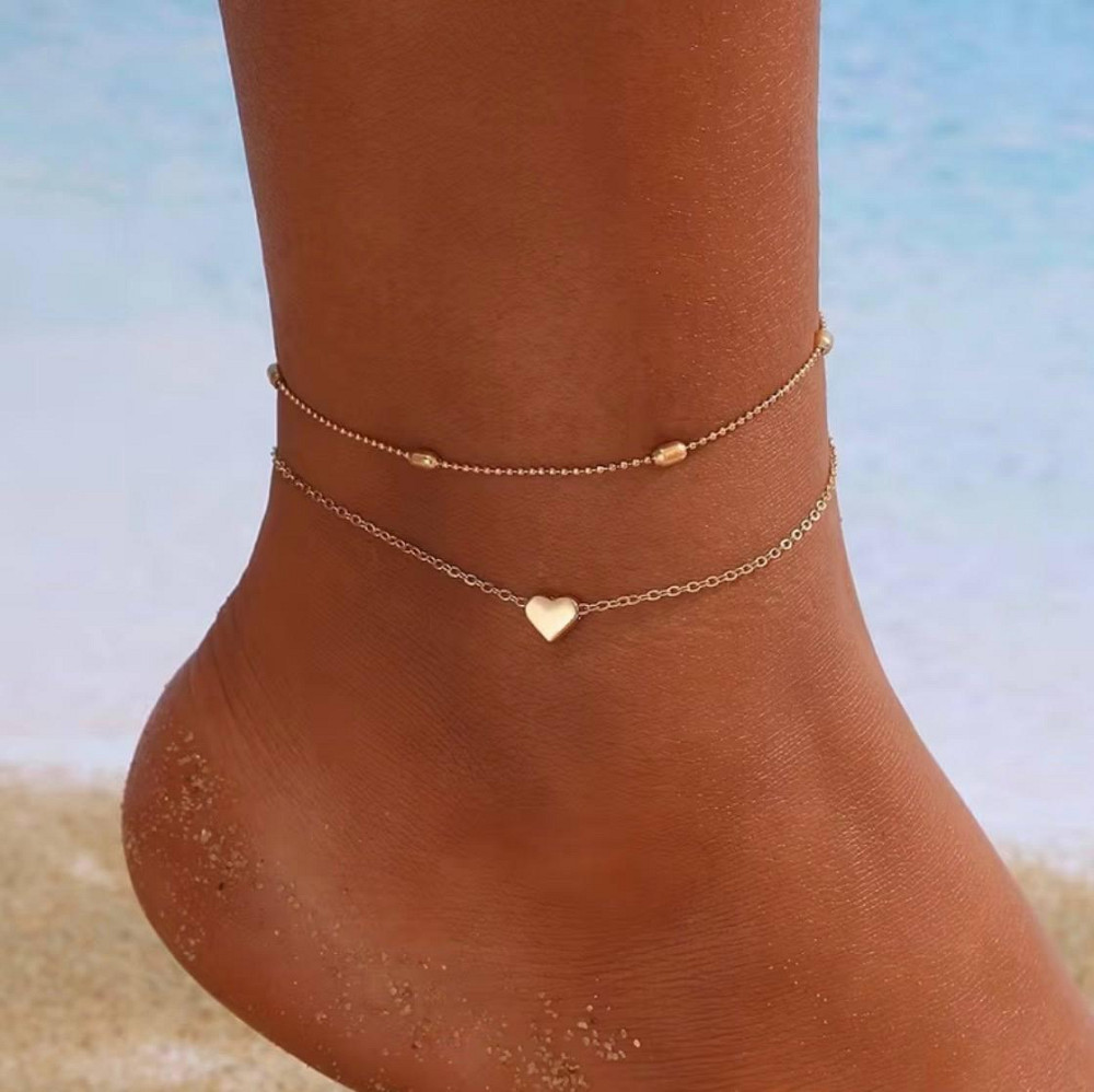 Браслет на ногу золотистий з серцем подвійний жіночий Київ - фото 1