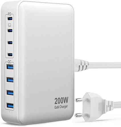 Зарядний пристрій GaN 200W - ZETX200W-E (4×USB-C + 4×USB-A) (товар з вітрини) Луцк