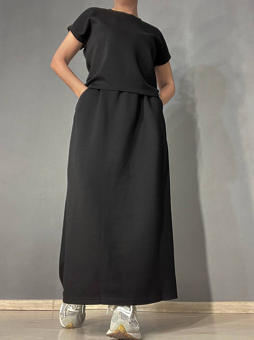 Костюм жіночий A-N 26067 футболка з довгою спідницею оверсайз, чорний, one size Київ - фото 5