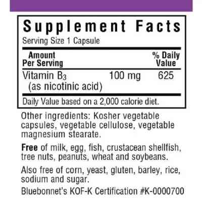 Вітамін Bluebonnet Nutrition Ніацин (В3) 100мг, 90 вегетаріанських капсул (BLB0459) Вінниця