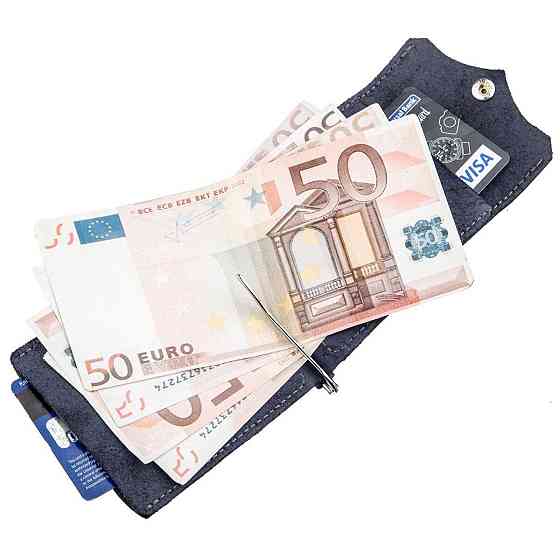 Качественный зажим из натуральной кожи GRANDE PELLE 11198 Синий Киев