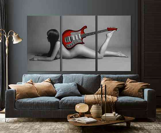 Модульная картина в гостиную / спальню   Дівчина з гітарою    ART-271_3A Киев