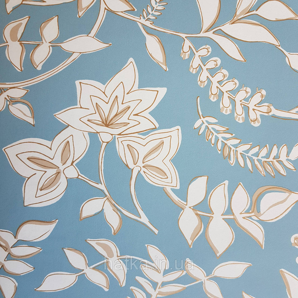Шпалери вінілові на флізелін Caselio Mystery 0.53х10 м дитячі яскраві квіти листя білі золотисті на блакитному Київ - фото 3
