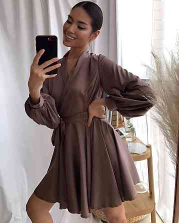 Женское вечернее романтичное мини платье шелк Шоколад Одесса