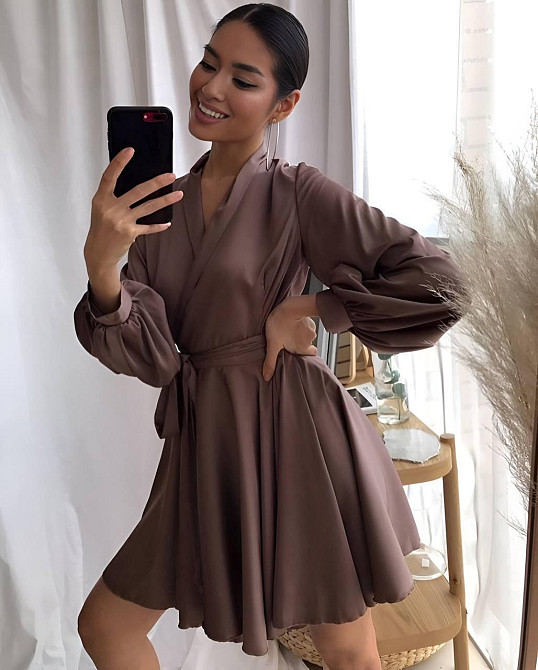 Жіноче вечірнє романтичне мініплаття шовк Шоколад Одеса - фото 3