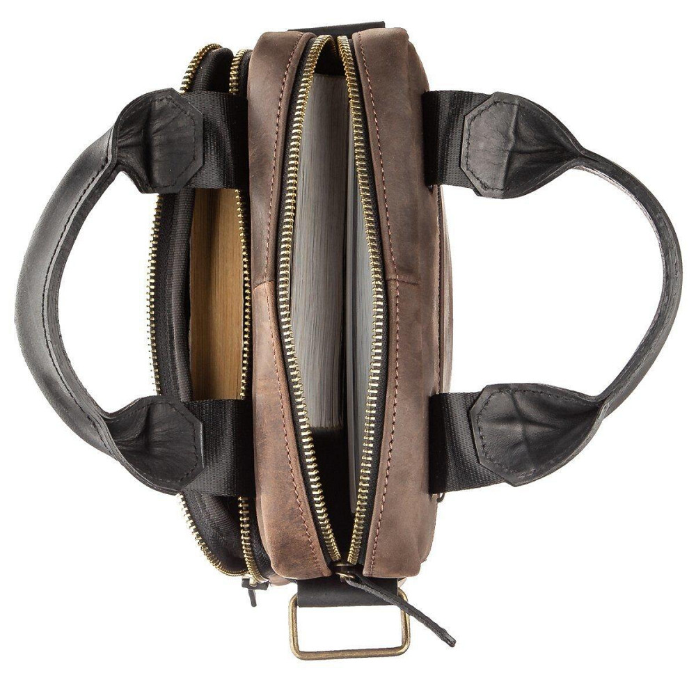 Сумка чоловіча SHVIGEL 11182 в винтажной шкірі в комбінації коричневого і чорного кольору Київ - фото 6