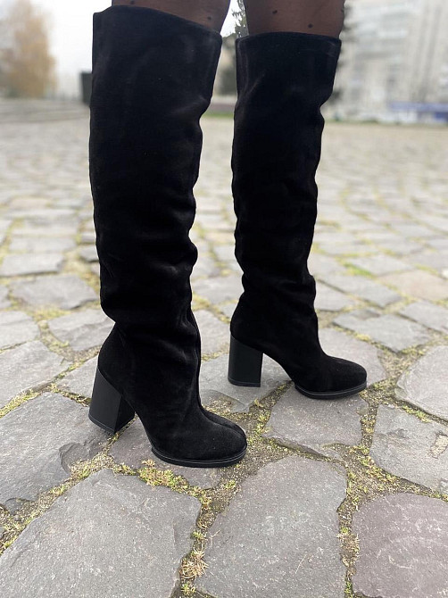 Valiente Чоботи жіночі VALIENTE чорні натуральна замша высота 45 см обхват голени 36-39 см кабл Коломия - фото 3