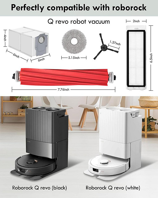Набір аксесуарів для робота-пилососа Roborock Q Revo P10 19 шт, змінна щітка, серветки мопи для швабри, фільтри, пилозбірники Київ - фото 2
