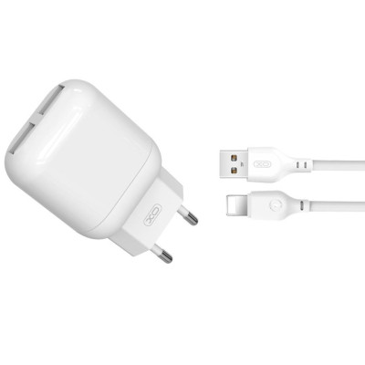 Зарядний пристрій XO 2xUSB 2.4A + cable USB to Lightning white (L78-L-WH) Вінниця - фото 1