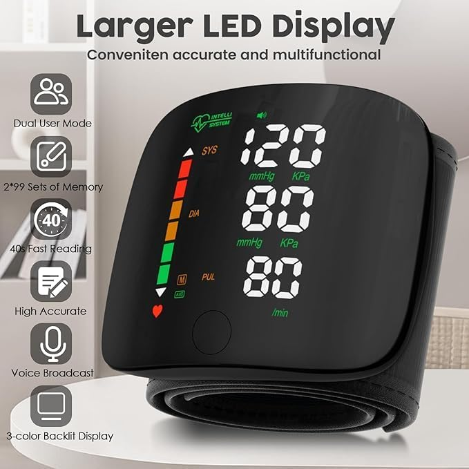 Автоматический тонометр на запястье Intelli System Black цифровой с сенсорным LED экраном, памятью на 198 измерений и футляром Киев - изображение 3