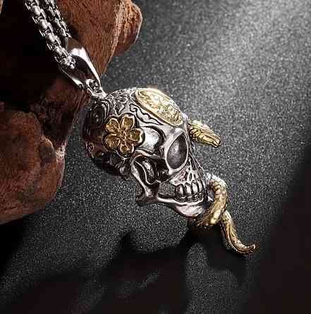 Кулон череп со змеей на цепочке мужской подвеска череп готический стиль украшение Киев