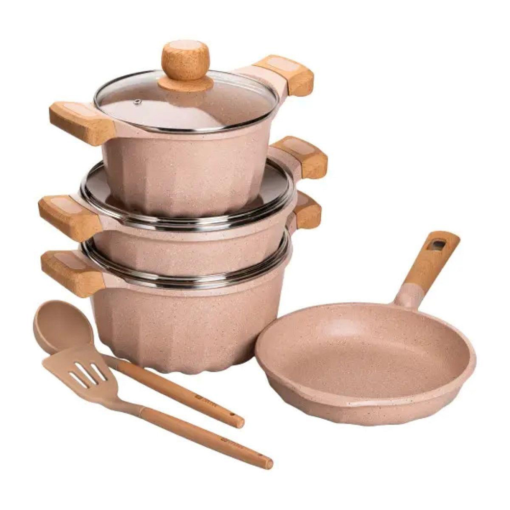 Набор посуды: 3 кастрюли и сковорода с лопаткой и половником Киев - изображение 1