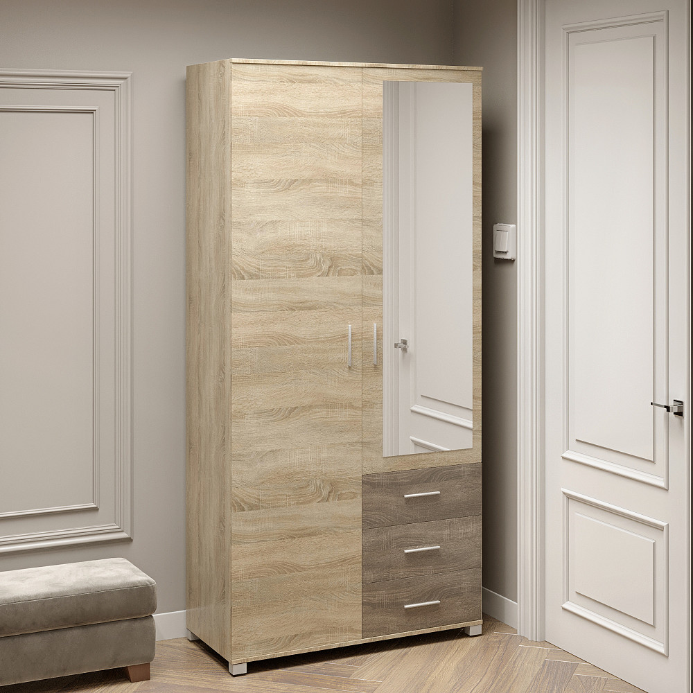 Шкаф прямой с зеркалом и ящиками Эверест Бриз ШП-4 сонома + трюфель (DTM-2480) Львов - изображение 2