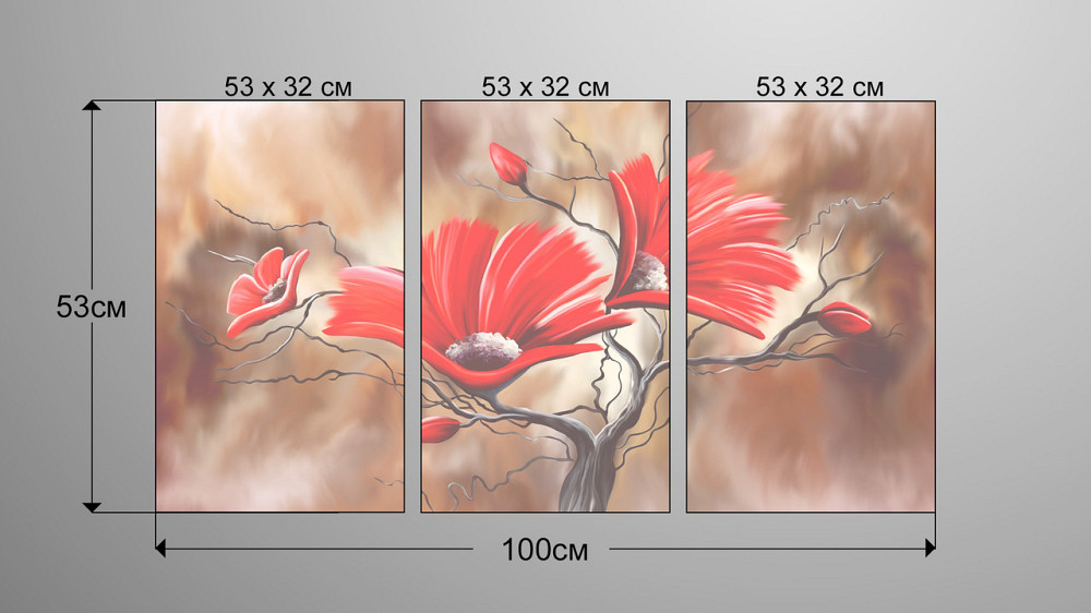 Модульная картина Цветы Абстракция  (53x100см)   Аrt-140_3А Киев - изображение 3