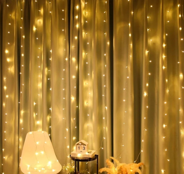 Гирлянда штора Водопад 240-WW led Золотой свет 2м х 2м (силиконовый провод с удлинением) Киев - изображение 2