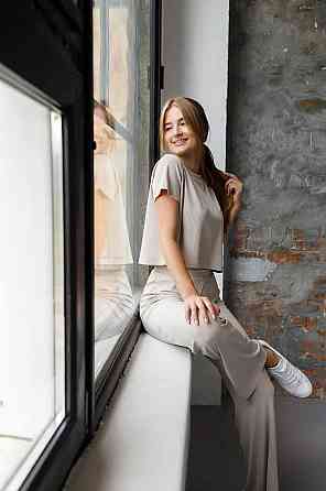 Стильний легкий костюм у рубчик Бежевий M-L Харків