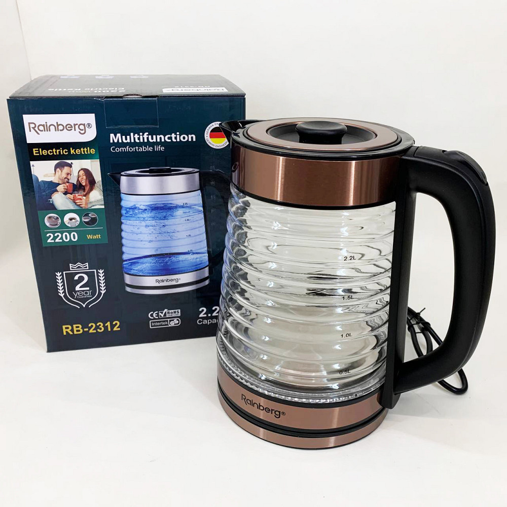 Красивый стеклянный чайник, Безшумный электрочайник, Современный электрочайник стеклянный GP-56 Львов - изображение 2