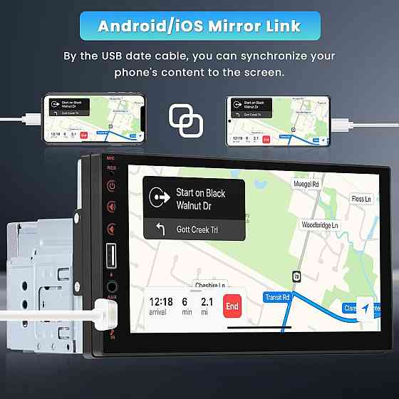 Автомагнітола 7″ Inefala 1DIN CarPlay Android Auto, Bluetooth, FM/RDS, USB, MirrorLink, AHD камерою, SWC, пультом CANBUS Київ