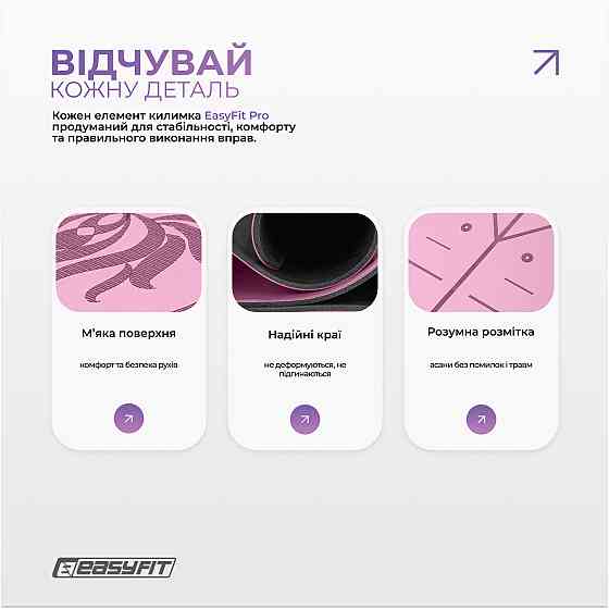 Килимок для йоги професійний EasyFit Pro каучук 5 мм Рожевий Коломыя