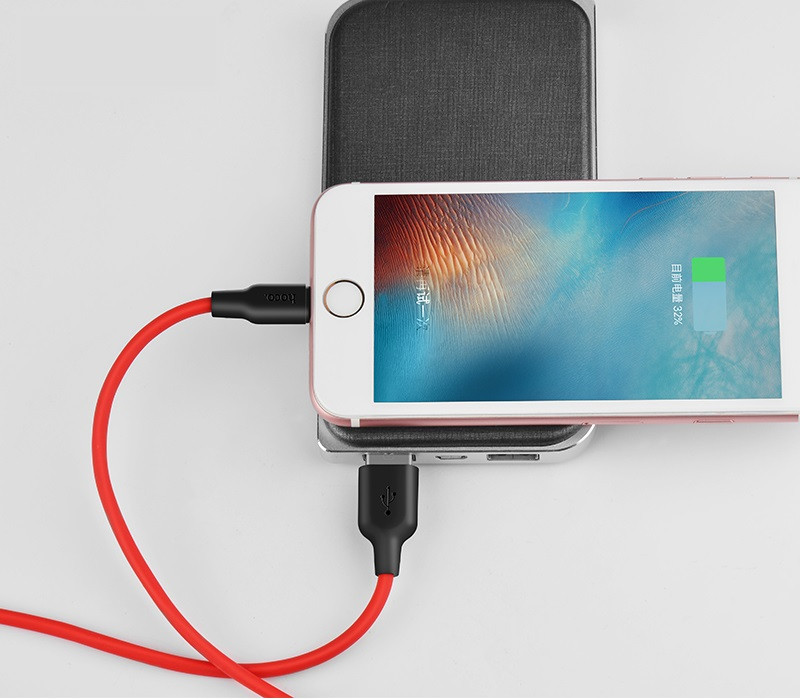 Кабель HOCO X21 USB to iP 2A, 1m, silicone, TPE connectors, Black+Red Київ - фото 5