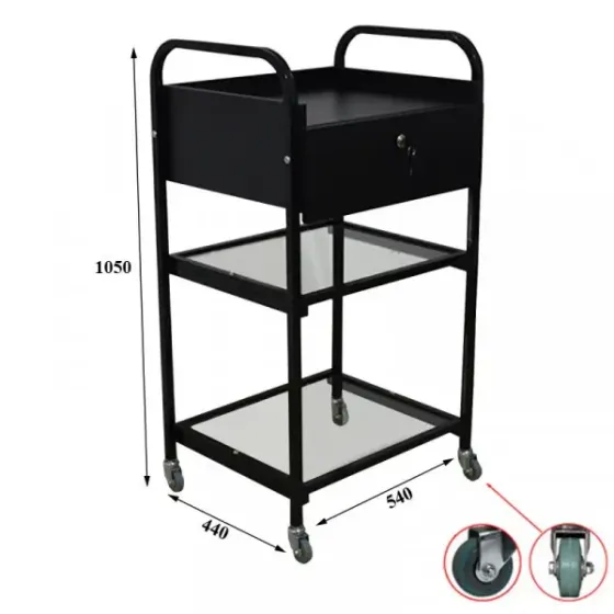 Косметологическая тележка с ящиком и стеклянными полками UK-008 Черный Киев