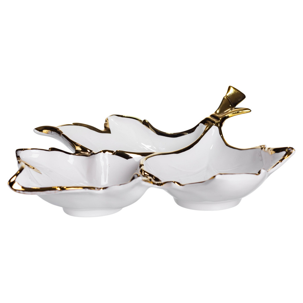 Yiwu Менажниця порцелянова на 3 секції для закусок 37×28×7.5 (см) тарілка менажниця Білий із зо Коломия - фото 3