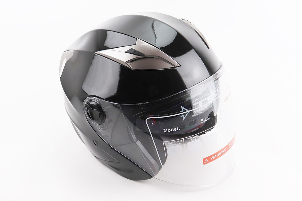 Шолом відкритий+відкидні окуляри BLD-708 S (55-56см), ЧОРНИЙ глянець Київ - фото 1