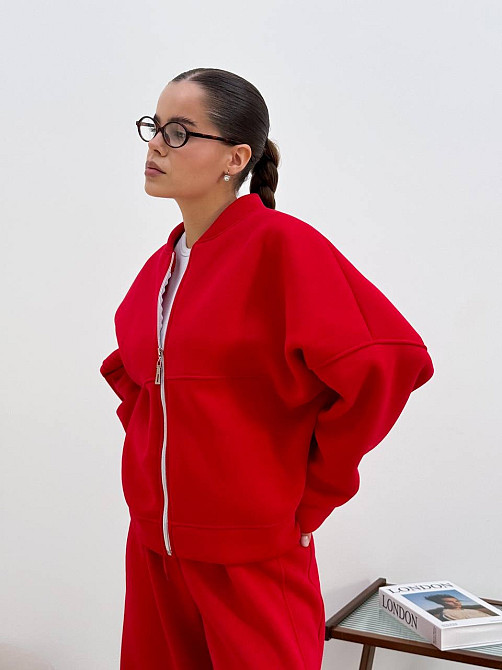 Теплий костюм на флісі жіночий з широкими штанами Червоний 48/52 Харків - фото 4