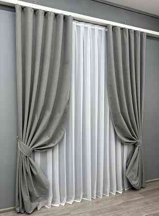 Комплект готовых штор VR-Textil Лен блэкаут № 1821ш Серый 150х270 см 2 шт (33-0822) Киев