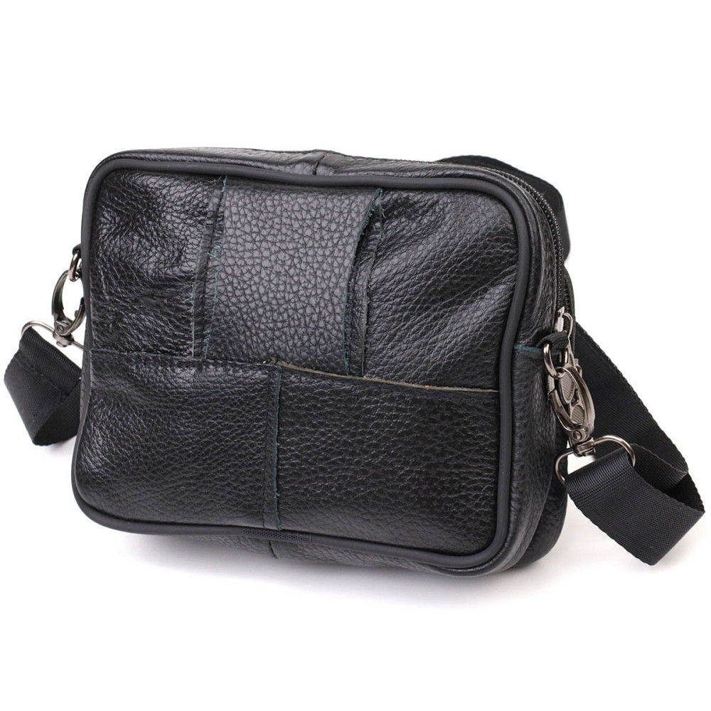 Горизонтальна поясна сумка для чоловіків з натуральної шкіри 21485 Vintage Чорна Київ - фото 10