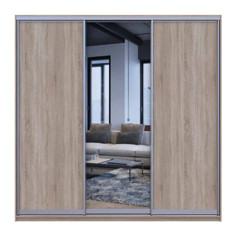 Шкаф-купе трехдверный Doros Сити Лайт 225х60х225 см Дуб сонома/1 Зеркало (DRS-011098) Львов - изображение 3