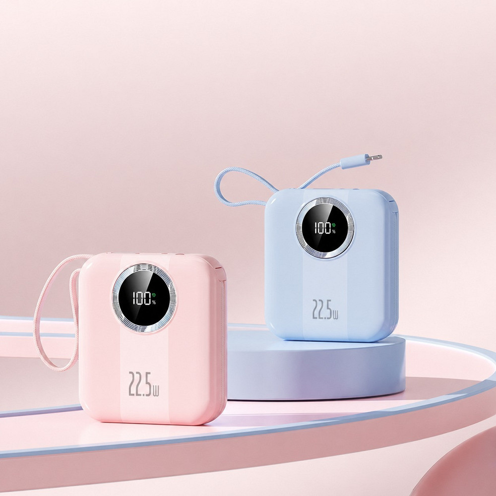 Мини-повербанк 10000 mAh с быстрой зарядкой 22.5W, с Power Delivery 20W и встроенными кабелями Lightning и Type-C,White Каменец-Подольский - изображение 3